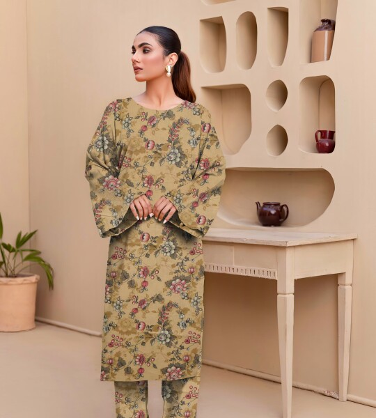 Unstitched Allover Printed Lawn 2 Piece Suits | BK-19 | Skin Colour