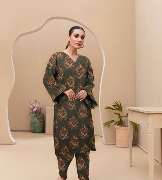 Unstitched Allover Printed Lawn 2 Piece Suits | BK-28 | Green Colour
