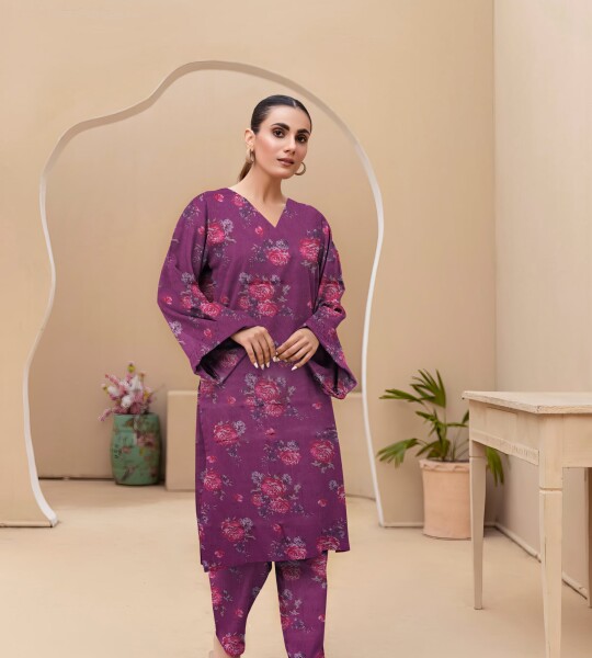 Unstitched Allover Printed Lawn 2 Piece Suits | BK-29 | Purple Colour