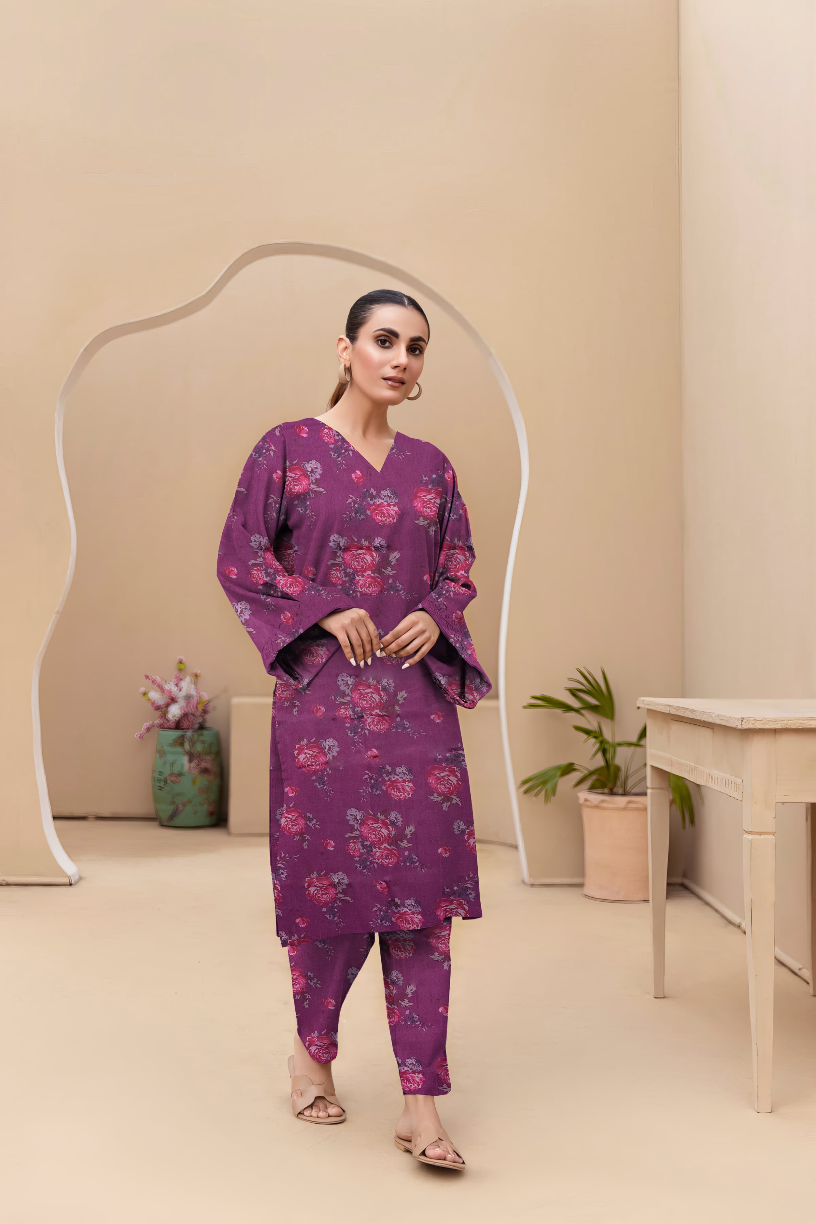 Unstitched Allover Printed Lawn 2 Piece Suits | BK-29 | Purple Colour