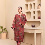 Unstitched Allover Printed Lawn 2 Piece Suits | BK-30 | Red Colour