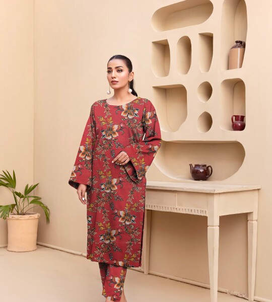 Unstitched Allover Printed Lawn 2 Piece Suits | BK-30 | Red Colour
