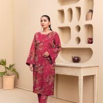 Unstitched Allover Printed Lawn 2 Piece Suits | BK-31 | Mild Red Colour