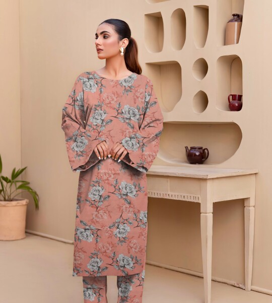 Unstitched Allover Printed Lawn 2 Piece Suits | BK-32 | T-Pink Colour
