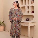Unstitched Allover Printed Lawn 2 Piece Suits | BK-33 | Grey Skin Colour