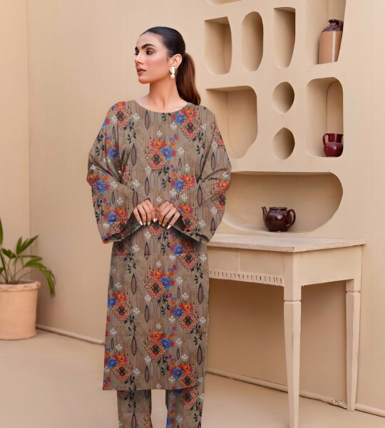 Unstitched Allover Printed Lawn 2 Piece Suits | BK-33 | Grey Skin Colour