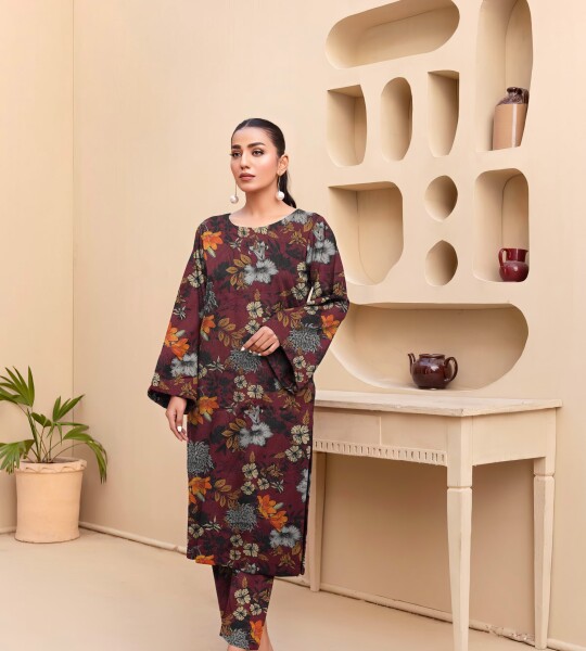 Unstitched Allover Printed Lawn 2 Piece Suits | BK-21 | Pinkish Red Colour
