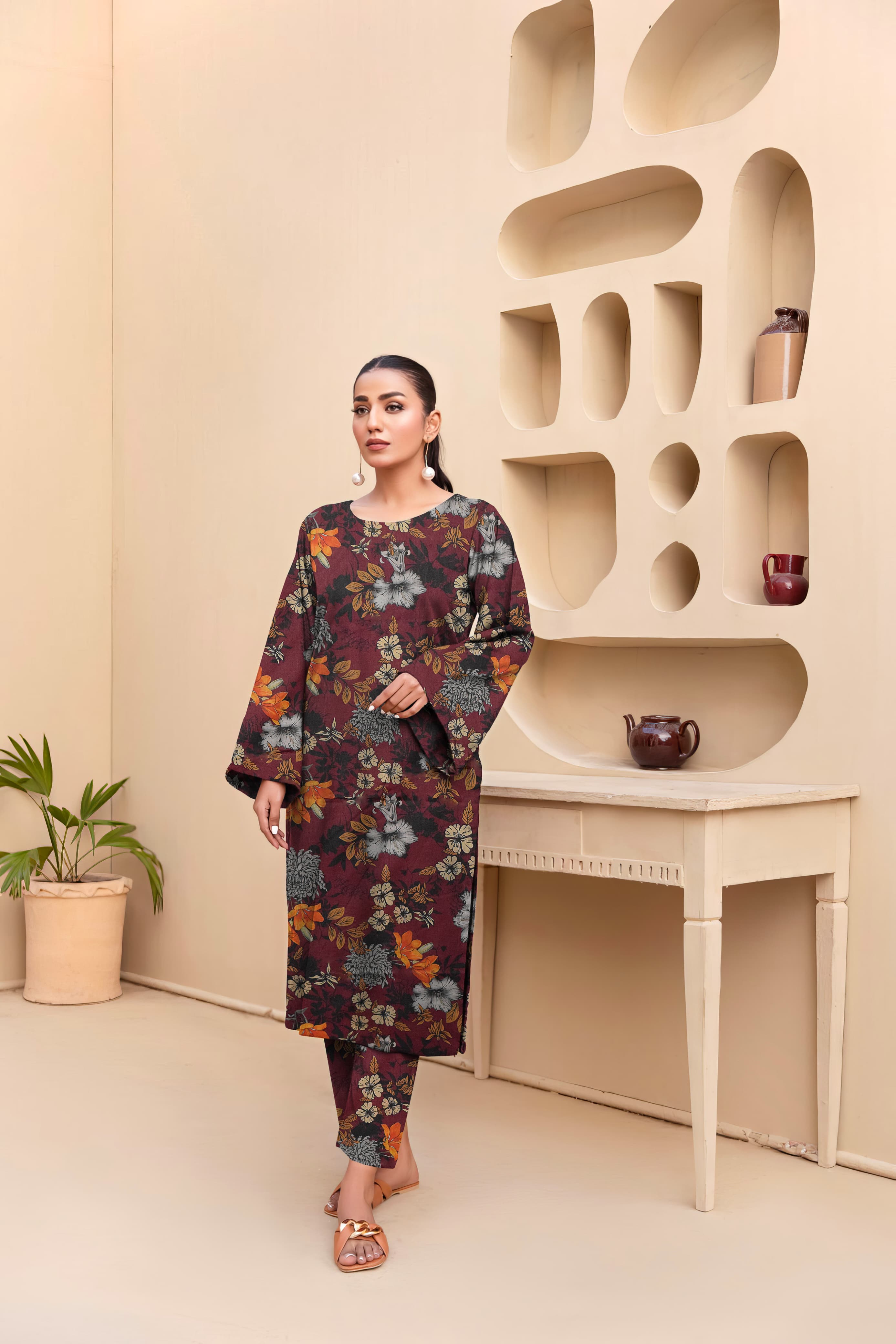 Unstitched Allover Printed Lawn 2 Piece Suits | BK-21 | Pinkish Red Colour