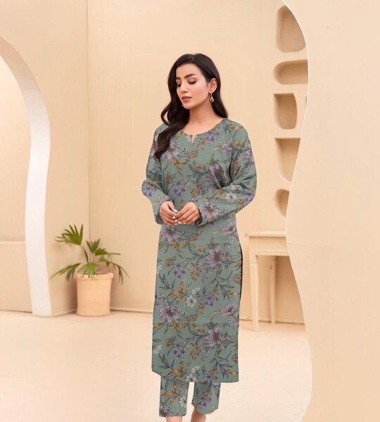 Unstitched Allover Printed Lawn 2 Piece Suits | BK-23 | Green Colour