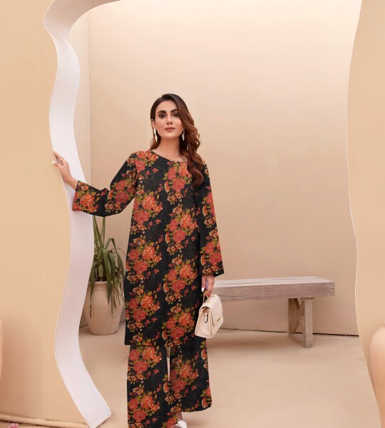 Unstitched Allover Printed Lawn 2 Piece Suits | BK-24 | Yellowish Orange Colour