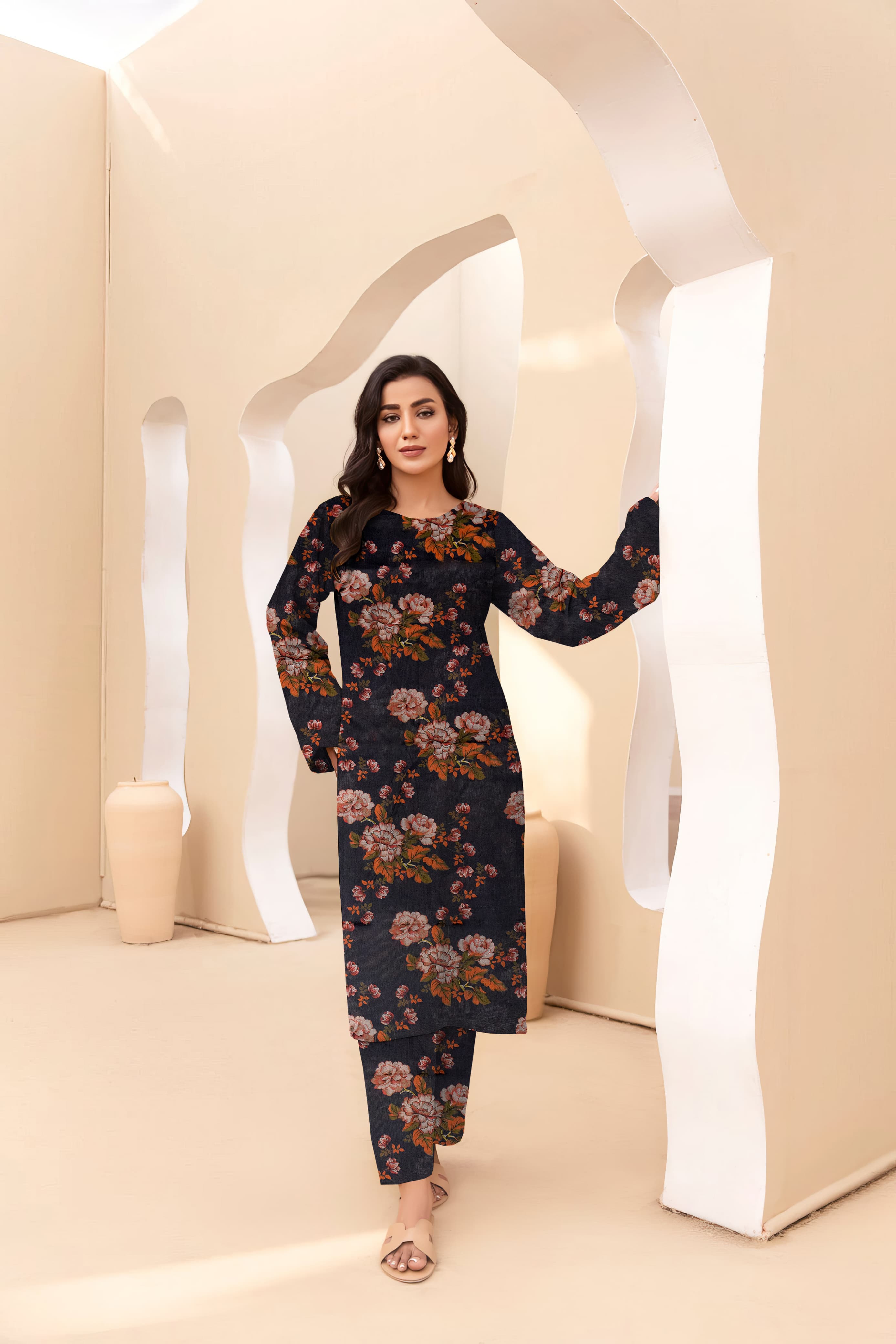 Unstitched Allover Printed Lawn 2 Piece Suits | BK-26 | Bluish Purple Colour