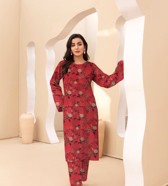 Unstitched Allover Printed Lawn 2 Piece Suits | BK-27 | Red Colour