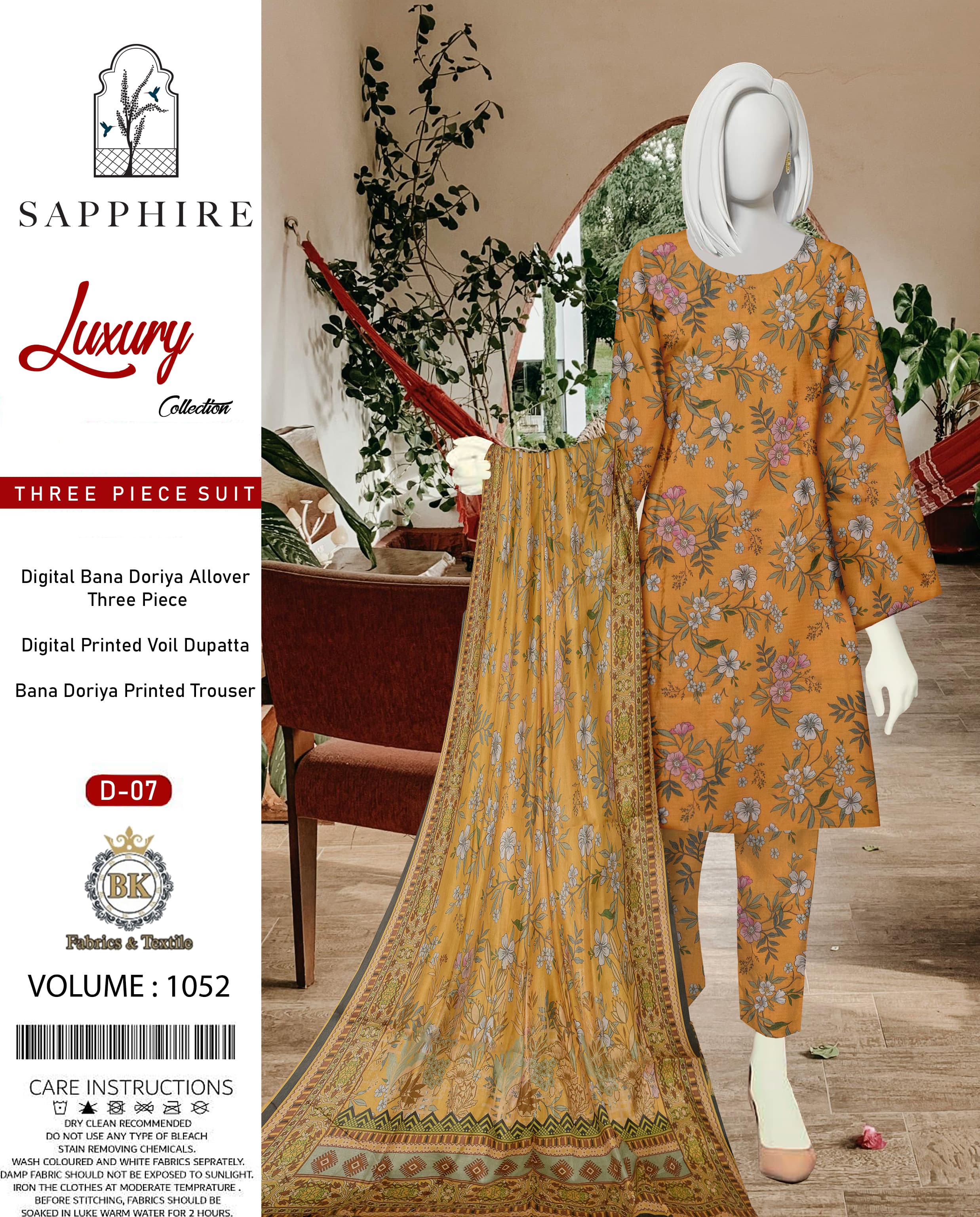 Unstitched Allover Digital Bana Doriya Lawn 3 Piece Suits | BK-43