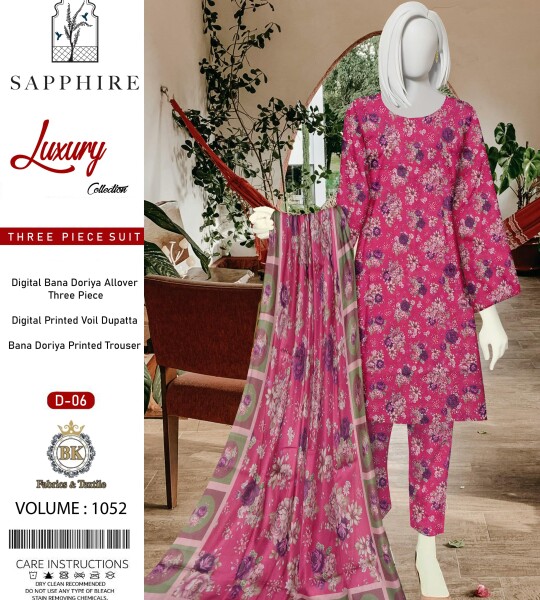 Unstitched Allover Digital Bana Doriya Lawn 3 Piece Suits | BK-35