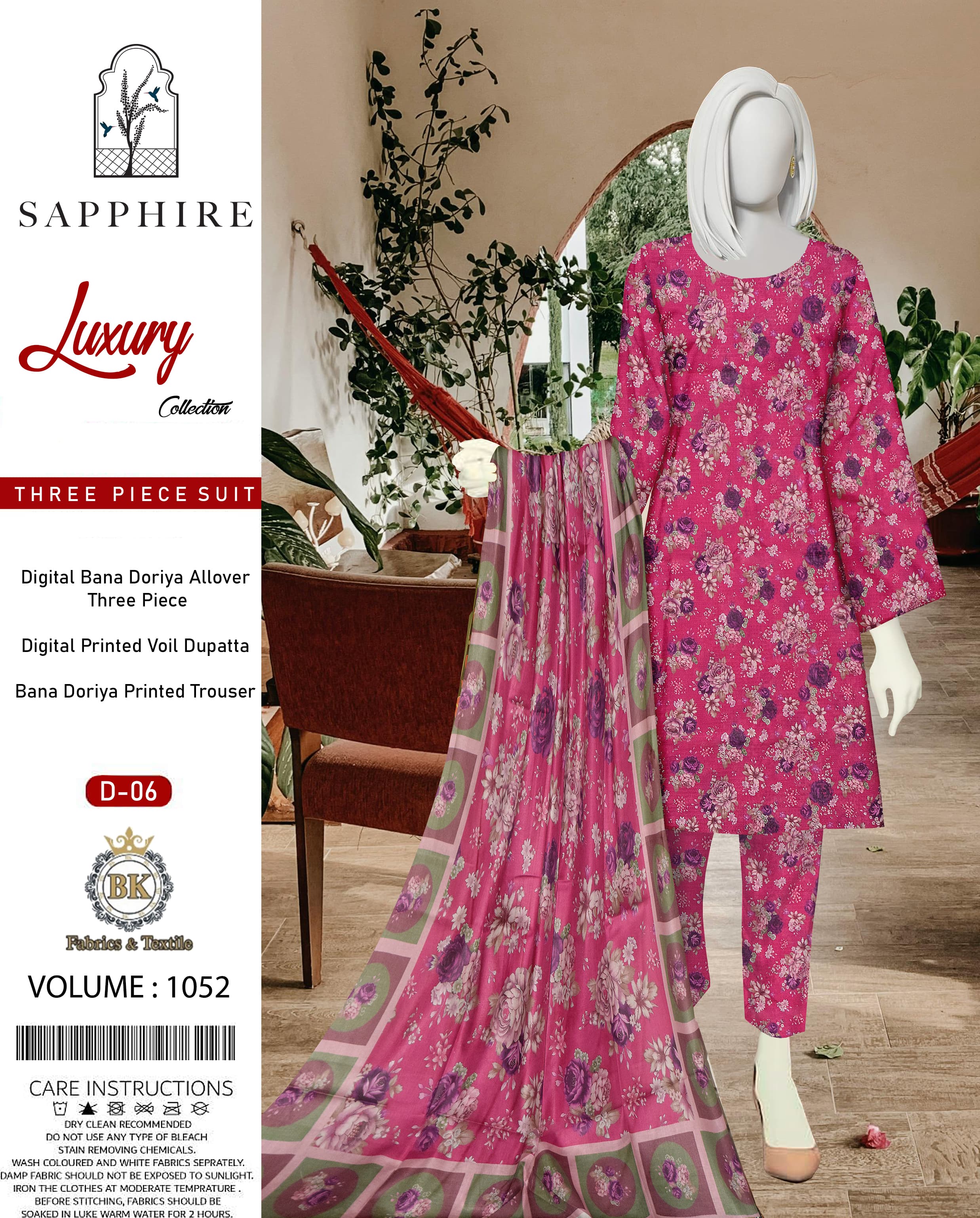 Unstitched Allover Digital Bana Doriya Lawn 3 Piece Suits | BK-35