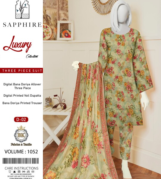 Unstitched Allover Digital Bana Doriya Lawn 3 Piece Suits | BK-37