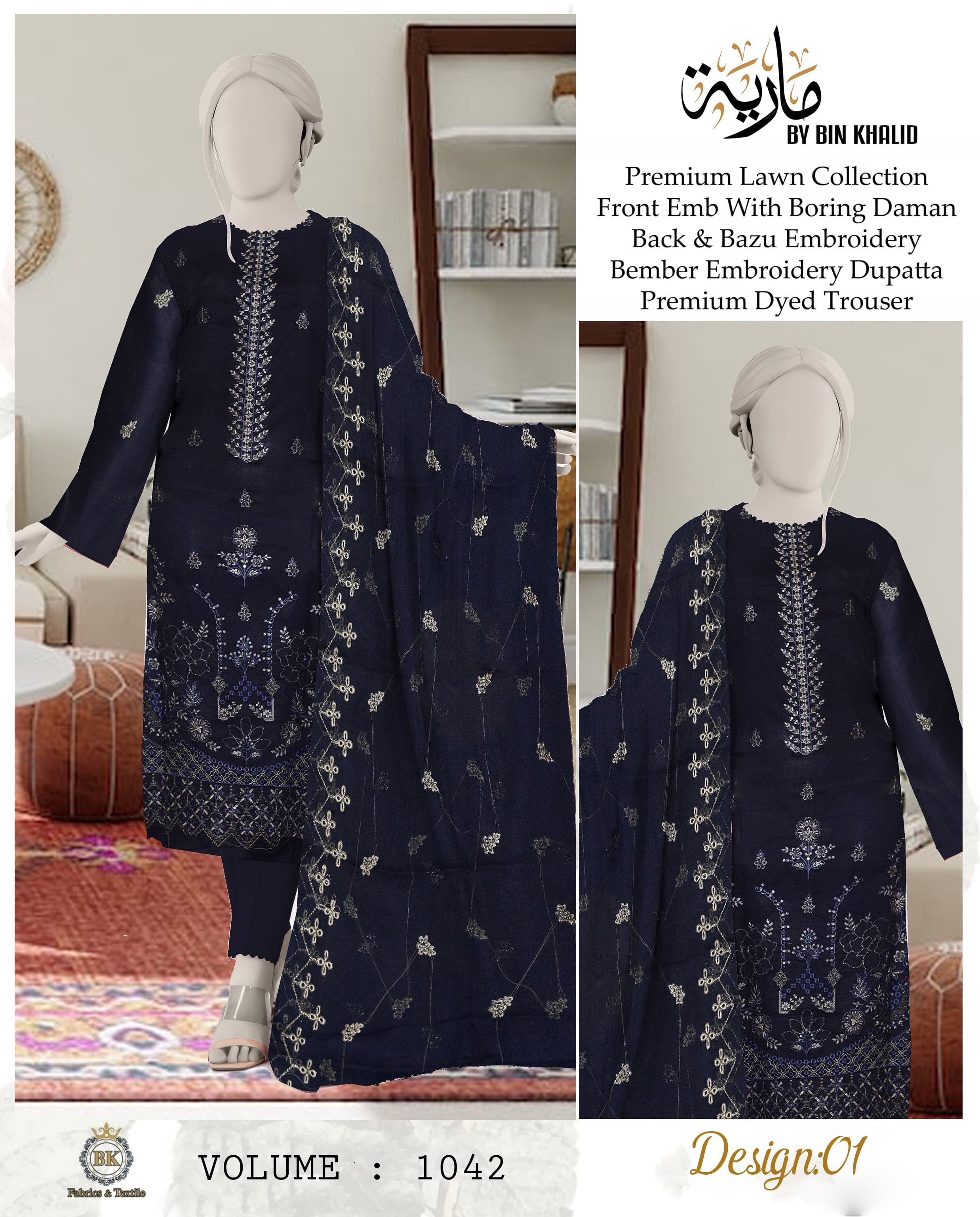 Chicken Kari Daman Lawn Embroidery 3-PCS Suit | BK-15
