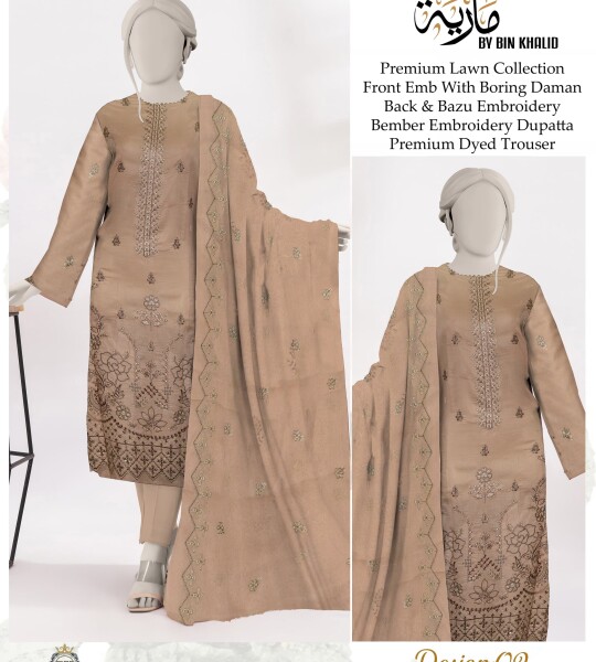 Chicken Kari Daman Lawn Embroidery 3-PCS Suit | BK-14