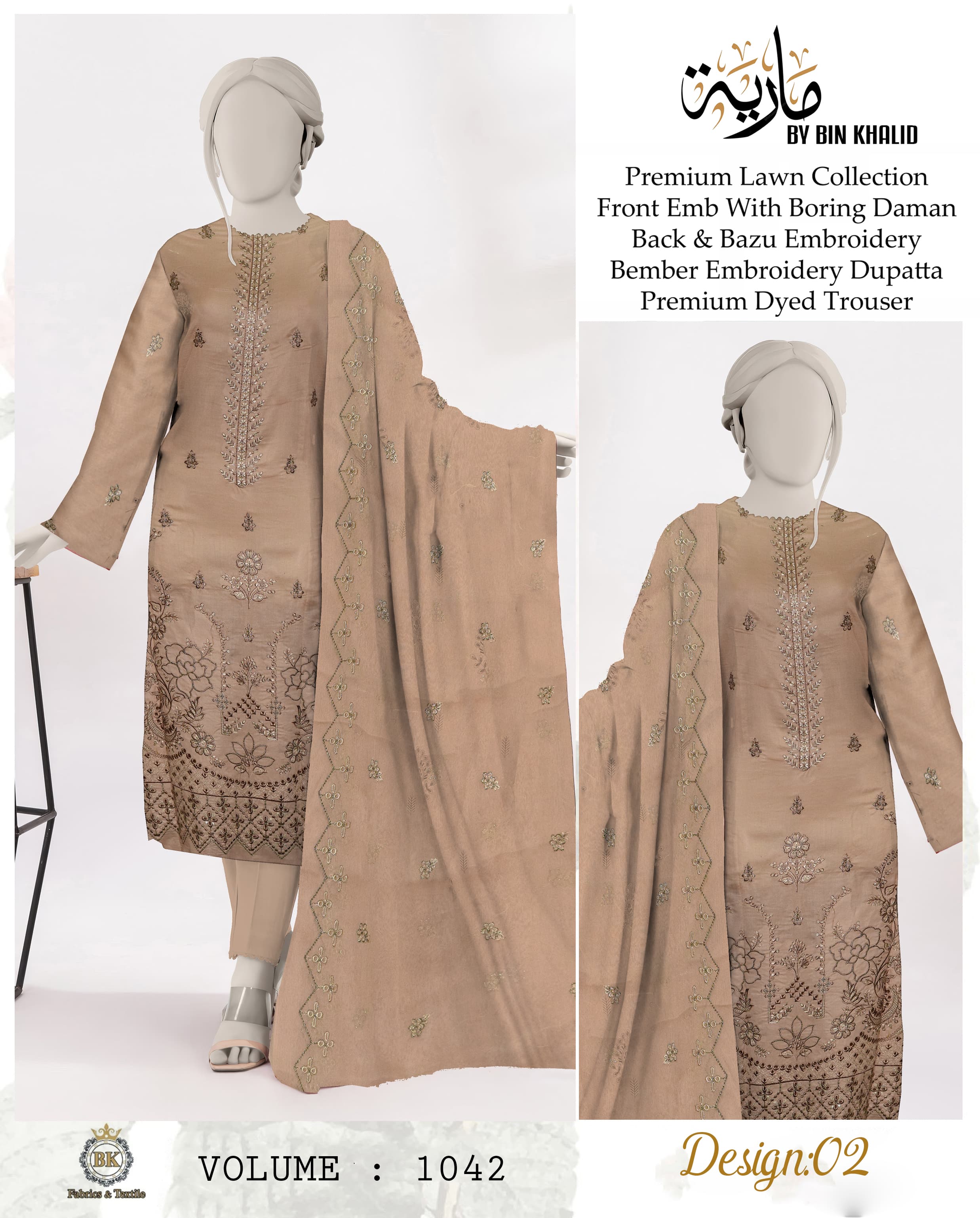 Chicken Kari Daman Lawn Embroidery 3-PCS Suit | BK-14