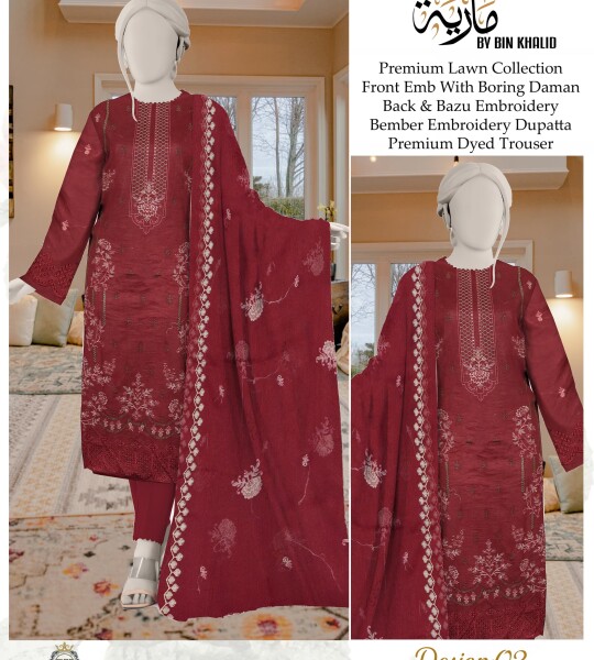 Chicken Kari Daman Lawn Embroidery 3-PCS Suit | BK-12