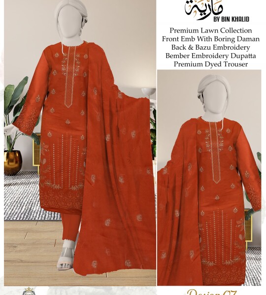 Chicken Kari Daman Lawn Embroidery 3-PCS Suit | BK-11